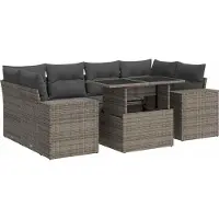 vidaXL 7-delige Loungeset met kussens poly rattan grijs