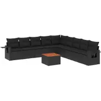 vidaXL 10-delige Loungeset met kussens poly rattan zwart