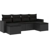 vidaXL 6-delige Loungeset met kussens poly rattan zwart