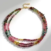 Cavill - Zilveren halsketting 925 sterling met 139,775 ct kleurrijke Toermalijn Madagaskar - verguld - meerstrengig en verstelbaar - elegante sieraden