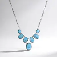 Cavill - Zilveren halsketting - 925 Sterling Zilver gerhodineerd - Larimar 34,88 ct ovaal cabochon - Elegante V-vorm ketting - Frisse aquablauwe tint