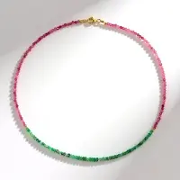 Cavill - Zilveren Halsketting 925 Sterling Zilver Verguld - Roze Toermalijn 15,36 ct - Smaragd 12,87 ct - Elegant 45 cm