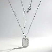 Cavill - Zilveren Halsketting 925 Sterling Zilver - 0,26 ct Witte Braziliaanse Topaas - Pavé Rechthoekige Hanger - Verstelbaar 45-50 cm