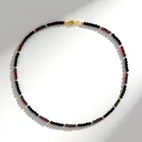 Cavill - Zilveren Halsketting 925 Sterling Verguld - Zwarte Onyx 27,50 ct en Hematiet 48,30 ct - Elegante 50 cm Sieraad met Roodgrijs en Goud