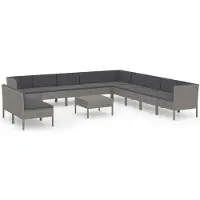 vidaXL 12-delige Loungeset met kussens poly rattan grijs