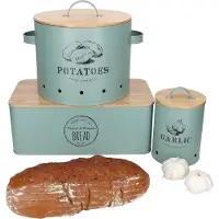 MamboCat 3-delig set brood-, knoflook- en aardappeltopf FRESH Mint van metaal en bamboe – 10890, 10899 en 10893