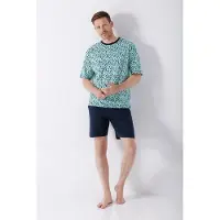 Hajo heren shortama turquoise blokjespatroon - Blauw - Maat - 60