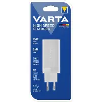Varta Lader High Speed, 65 W, 2x USB-C, 1x USB-A, laadt tot 3 apparaten op, ook geschikt voor laptops, B 35 x D 28 x H 108 mm, wit
