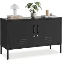 TecTake Stalen Dressoir - TV Meubel - 100 x 42,5 x 65 cm - Commode - Verstelbare Planken - 2 Deuren met Magneetsluiting - Lowboard - Metalen Kast - Zwart