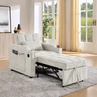 STILVORA Slaapbank 3-In-1 - Sofa, Bed En Ligbank Met Usb-Oplaadpoort - Voor Woonkamer En Logeerkamer - Hout En Stof Beige