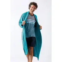 Hajo badstof heren badjas turquoise | Maat 52