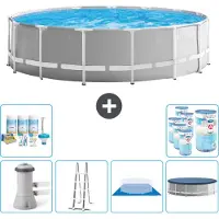 Intex Ronde zwembad met prismaramen – 457 x 122 cm – Grijs – Inclusief pomp, ladder, bodemzeil, afdekking, onderhoudspakket en filter