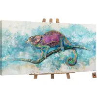 YS Canvas schilderij groot handgeschilderd leguaan reptiel natuur – -Art Gallery – Unieke wanddecoratie voor woonkamer – Bijzonder schilderij voor hal en kantoor
