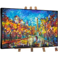 YS Canvas schilderij landschapsformaat handgeschilderd avond in Parijs Parijs nacht – -Art Gallery – Romantische wanddecoratie voor woonkamer – Modern schilderij voor slaapkamer en hal