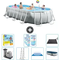 Intex Ovaal Prism Frame Zwembad – 503 x 274 x 122 cm – Grijs – Inclusief pomp, ladder, bodemzeil, afdekking, onderhoudspakket, filter en zonnepaneel