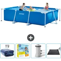 Intex Rechthoekig Frame Zwembad - 300 x 200 x 75 cm - Blauw - Inclusief Solarzeil - Onderhoudspakket - Zwembadfilterpomp - Solar Mat
