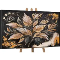 YS Canvas schilderij handgeschilderd golden leaves abstract – -Art Gallery – Luxe wanddecoratie voor woonkamer – Modern schilderij voor slaapkamer en hal