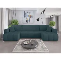 Fun-Möbel Zitmeubel met slaapfunctie, model DAGNY, hoekbank in U-vorm, bekleed met stof Poso in de kleur zeegroen