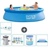 Intex Rond Opblaasbaar Easy Set Zwembad - 305 x 76 cm - Blauw - Inclusief Pomp - Onderhoudspakket - Filter - Grondzeil - Schoonmaakset - Solar Mat - 7-delig