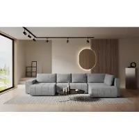 Fun-Möbel Zitmeubel met slaapbank ARMANDA, bekleed met stof Blur in zilvergrijs, met een lange zijkant aan de rechterkant