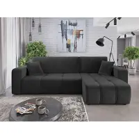 Fun-Möbel Eckbank met slaapfunctie, model DAGNY, bekleed met stof Kronos in donkergrijs, met een losse ottomaan aan de rechterkant