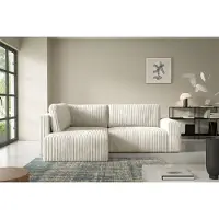 Fun-Möbel Eckbank met slaapfunctie NATALIA XL, bekleed met stof Tilia in crème kleur, met chaise longue aan de linkerkant