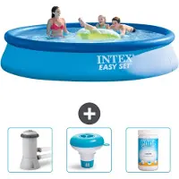 Intex Rond Opblaasbaar Easy Set Zwembad - 396 x 84 cm - Blauw - Inclusief Zwembadfilterpomp - Chloordrijver - Chloor