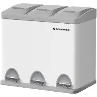 Songmics Keukenafvalemmer, Metalen Pedaalemmer, 3-in-1 Afvalemmer, 24 Liter, Afvalscheiding, Afvalscheidingssysteem, Eenvoudig Te Reinigen, Staal, Wit