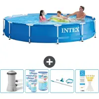 Intex Rond Frame Zwembad - 366 x 76 cm - Blauw - Inclusief Pomp Filters - Schoonmaakset - Testrips