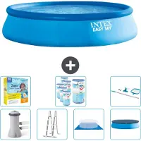Intex opblaasbaar Easy Set zwembad voor runderen – 457 x 107 cm – Blauw – inclusief pomp, ladder, grondzeil, afdekking, onderhoudspakket, filter en reinigingsset