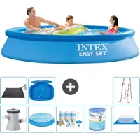 Intex Rond Opblaasbaar Easy Set Zwembad - 305 x 61 cm - Blauw - Inclusief Pomp Solarzeil - Onderhoudspakket - Filter - Grondzeil - Solar Mat - Ladder - Voetenbad