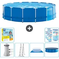 Intex Ronde opblaasbare zwembad – 457 x 122 cm – Blauw – Inclusief pomp, ladder, bodemzeil, afdekking en onderhoudspakket - Filter