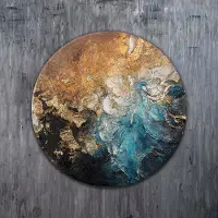 YS Rond canvas schilderij ⌀60 cm handgeschilderd stroom van elementen abstract – -Art Gallery – Krachtige wanddecoratie voor woonkamer en hal
