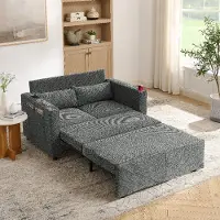 MODFU Slaapbank - 3-In-1 - Uitschuifbaar Met Usb-Laadpoorten - Minimalistisch - Voor Woonkamer Of Logeerkamer - Hout En Stof - Donkergrijs