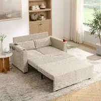 MODFU Slaapbank - 3-In-1 Functie En USB-Oplaadpoorten - Minimalistisch - Woonkamer - Hout En Stof - Beige