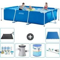 Intex Rechthoekig Frame Zwembad - 300 x 200 x 75 cm - Blauw - Inclusief Onderhoudspakket - Zwembadfilterpomp - Filter - Stofzuiger - Solar Mat - Vloertegels