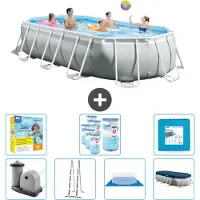 Intex Ovaal Prism Frame Zwembad – 503 x 274 x 122 cm – Grijs – Inclusief pomp, ladder, bodemzeil, afdekking, onderhoudspakket, filter en bodemtegels
