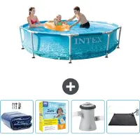 Intex Rond Frame Zwembad - 305 x 76 cm - Waterprint - Inclusief Solarzeil - Onderhoudspakket - Zwembadfilterpomp - Solar Mat