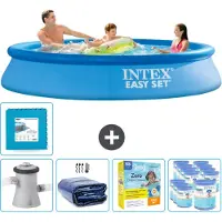 Intex Rond Opblaasbaar Easy Set Zwembad - 305 x 61 cm - Blauw - Inclusief Pomp Solarzeil - Onderhoudspakket - Filters - Vloertegels