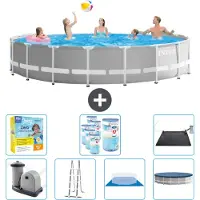 Intex Ronde Zwembad met Prismaframe – 548 x 122 cm – Grijs – Inclusief pomp, ladder, bodemzeil, afdekking, onderhoudspakket, filter en zonnepaneel