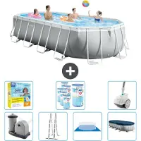 Intex Ovaal Prism Frame Zwembad – 610 x 305 x 122 cm – Grijs – Inclusief pomp, ladder, grondzeil, afdekking, onderhoudspakket, filter en stofzuiger