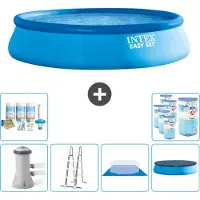 Intex opblaasbaar Easy Set zwembad voor runderen – 457 x 107 cm – Blauw – inclusief pomp, ladder, grondzeil, afdekking, onderhoudspakket en filter