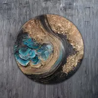 YS Rond canvas schilderij ⌀70 cm handgeschilderd glinstering eeuwigheid abstract – -Art Gallery – Mysterieuze wanddecoratie voor woonkamer en hal