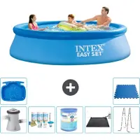 Intex Rond Opblaasbaar Easy Set Zwembad - 305 x 76 cm - Blauw - Inclusief Pomp - Onderhoudspakket - Filter - Solar Mat - Ladder - Voetenbad - Vloertegels - 8-delig