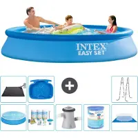 Intex Rond Opblaasbaar Easy Set Zwembad - 305 x 61 cm - Blauw - Inclusief Solarzeil - Onderhoudspakket - Zwembadfilterpomp - Filter - Grondzeil - Solar Mat - Ladder - Voetenbad