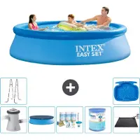 Intex Rond Opblaasbaar Easy Set Zwembad - 305 x 76 cm - Blauw - Inclusief Pomp - Afdekzeil - Onderhoudspakket - Filter - Solar Mat - Ladder - Voetenbad - 8-delig
