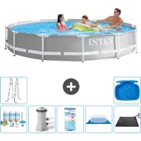 Intex Rond Prism Frame Zwembad - 366 x 76 cm - Grijs - Inclusief Onderhoudspakket - Zwembadfilterpomp - Filter - Grondzeil - Solar Mat - Ladder - Voetenbad
