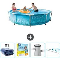 Intex Rond Frame Zwembad - 305 x 76 cm - Waterprint - Inclusief Solarzeil - Onderhoudspakket - Zwembadfilterpomp - Schoonmaakset