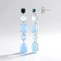Cavill - 925 Sterling Zilver Zilveren Oorbellen - Azuurblauwe Kwarts 8,008 ct - Gerhodineerd, Peervormige & Ovale Cabochons, Elegante Blauwstenen