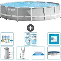 Intex Ronde zwembad met prismaraster – 457 x 107 cm – Grijs – Inclusief pomp, ladder, bodemzeil, afdekking, onderhoudspakket, filter en bodemtegels